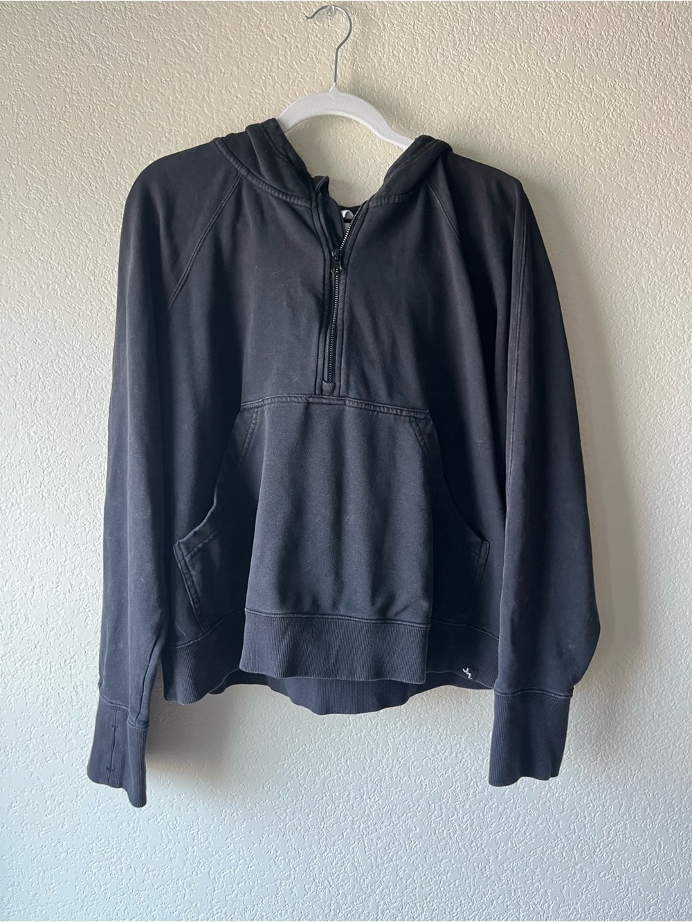 Black Distressed Oversized Black Half-Zip Cozy Grunge Hoodie Sweater